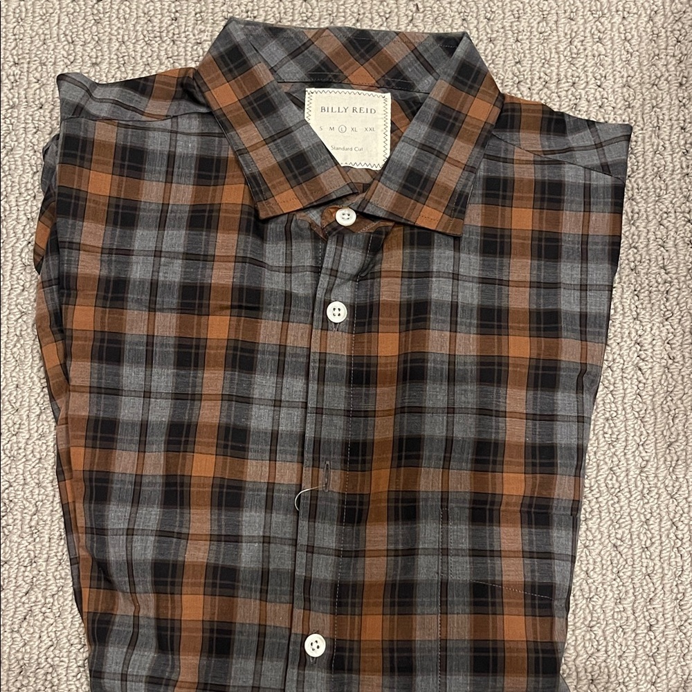 Billy Reid Men's Checkered Shirt - Brown and Gray